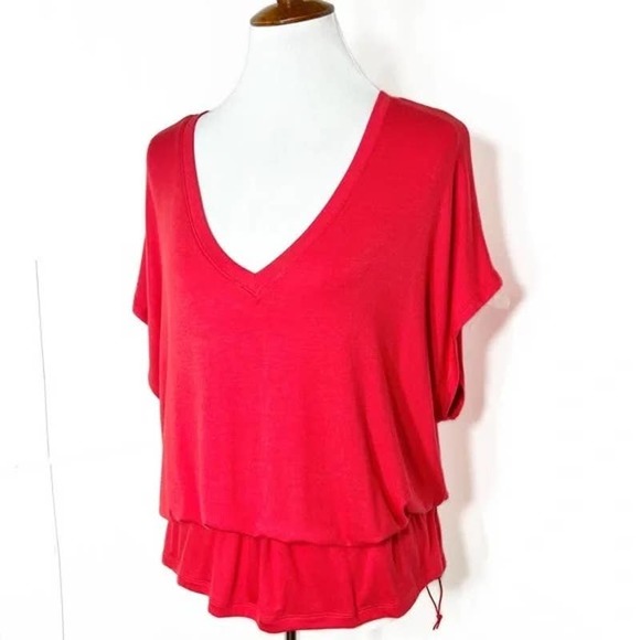 Cabi #6129 Red Formal Tee Short Sleeve Drawstring Peplum Soft Jersey Top - Picture 3 of 12